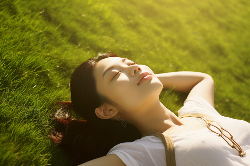 青春草坪晒太阳的草地上闭眼白裙少女,高清,摄影图,摄影图片,图片大全,摄影图免费下载